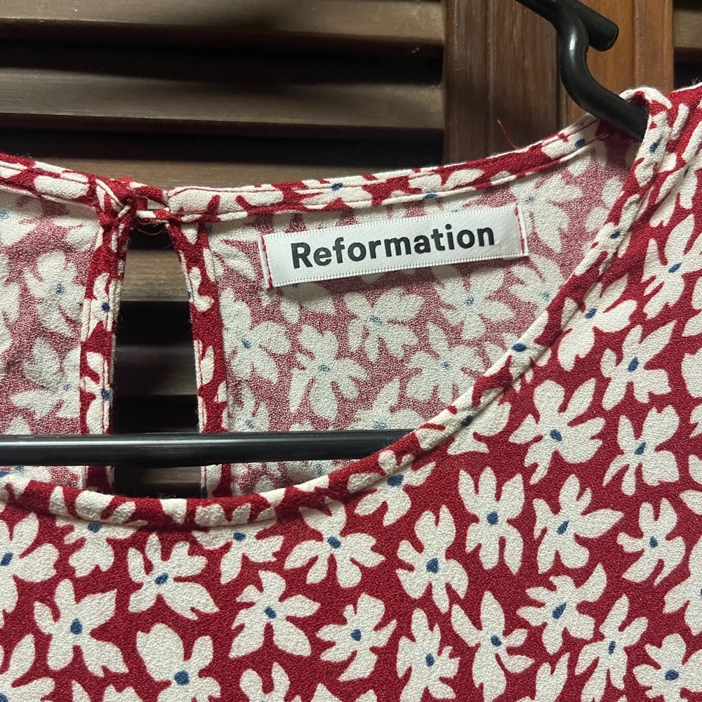Reformation Red Floral Midi Dress (Size 12) - Picture 5 of 5